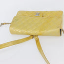 CHANEL Matelasse Backpack Patent leather Yellow Silver CC Auth 89374-7