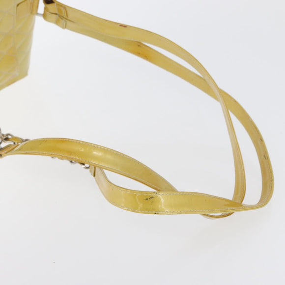 CHANEL Matelasse Backpack Patent leather Yellow Silver CC Auth 89374