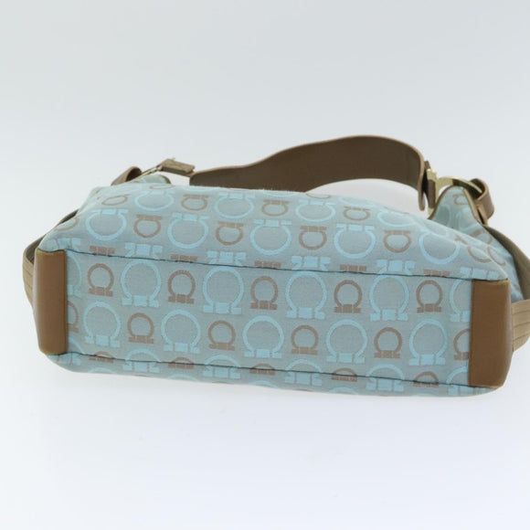 Salvatore Ferragamo Shoulder Bag Canvas Light Blue Gold Auth 89387