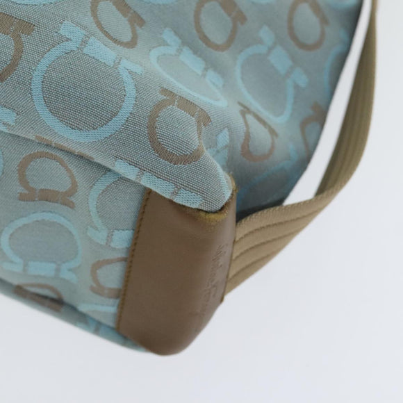 Salvatore Ferragamo Shoulder Bag Canvas Light Blue Gold Auth 89387