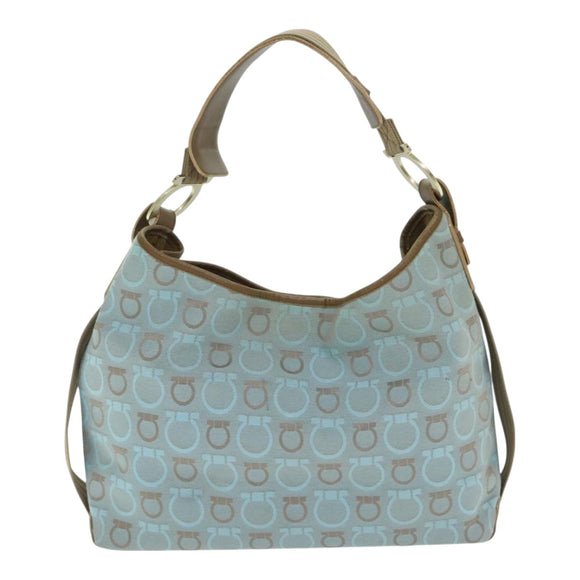 Salvatore Ferragamo Shoulder Bag Canvas Light Blue Gold Auth 89387