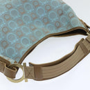 Salvatore Ferragamo Schoudertas Canvas Lichtblauw Goud Auth 89387-6