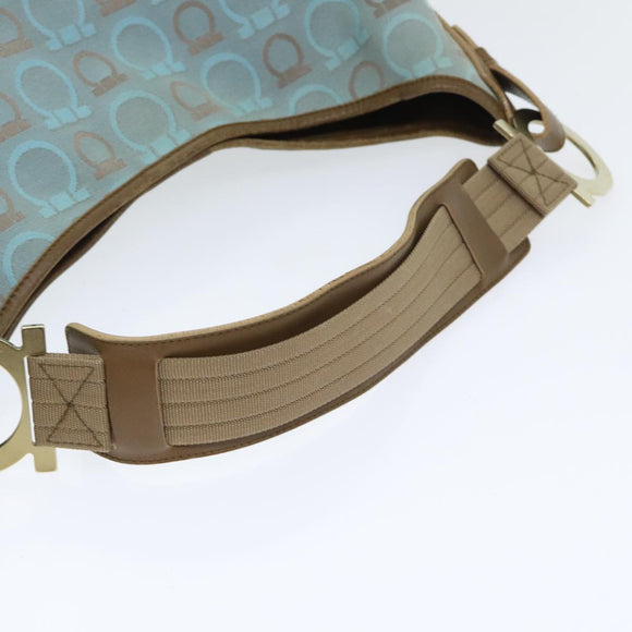 Salvatore Ferragamo Shoulder Bag Canvas Light Blue Gold Auth 89387
