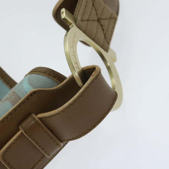 Salvatore Ferragamo Schoudertas Canvas Lichtblauw Goud Auth 89387