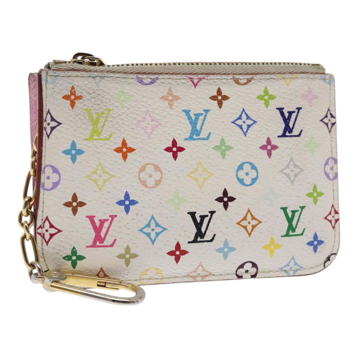 LOUIS VUITTON Multicolor Pochette Cles NM Coin Purse White M93734 LV Auth 89388