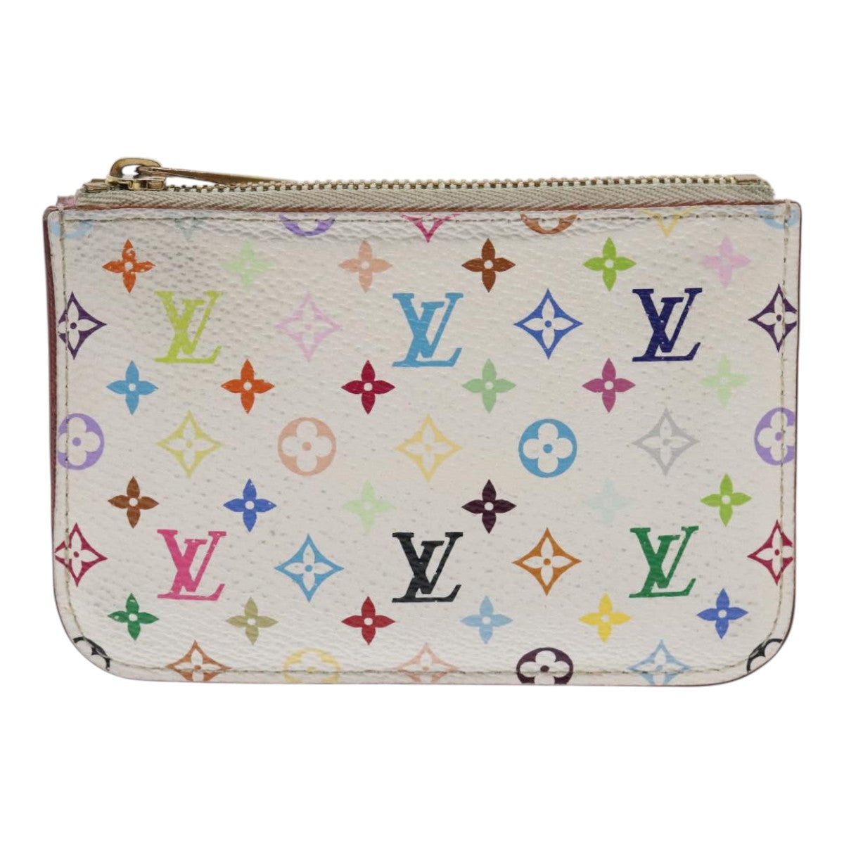 LOUIS VUITTON Multicolor Pochette Cles NM Coin Purse White M93734 LV Auth 89388