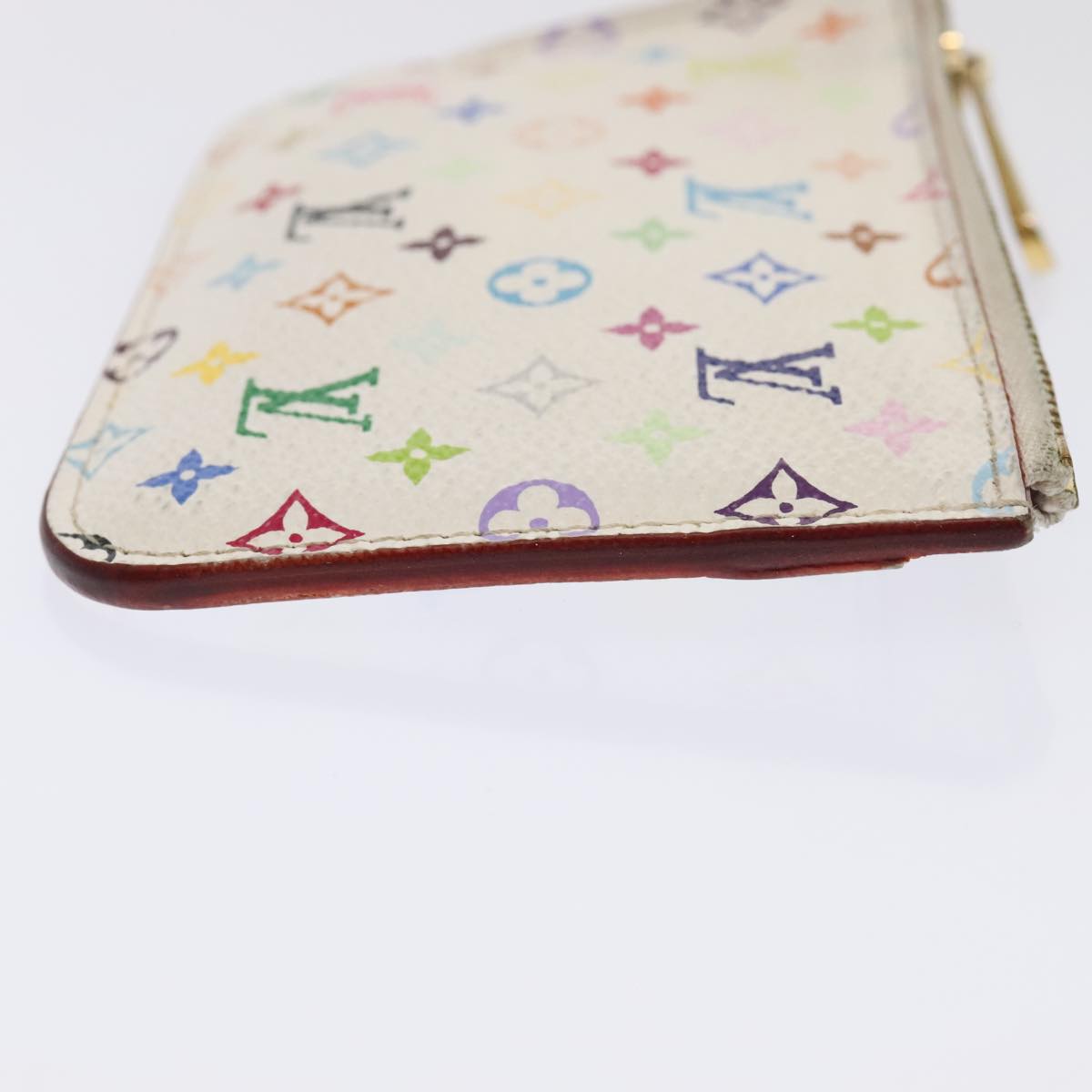 LOUIS VUITTON Multicolor Pochette Cles NM Coin Purse White M93734 LV Auth 89388