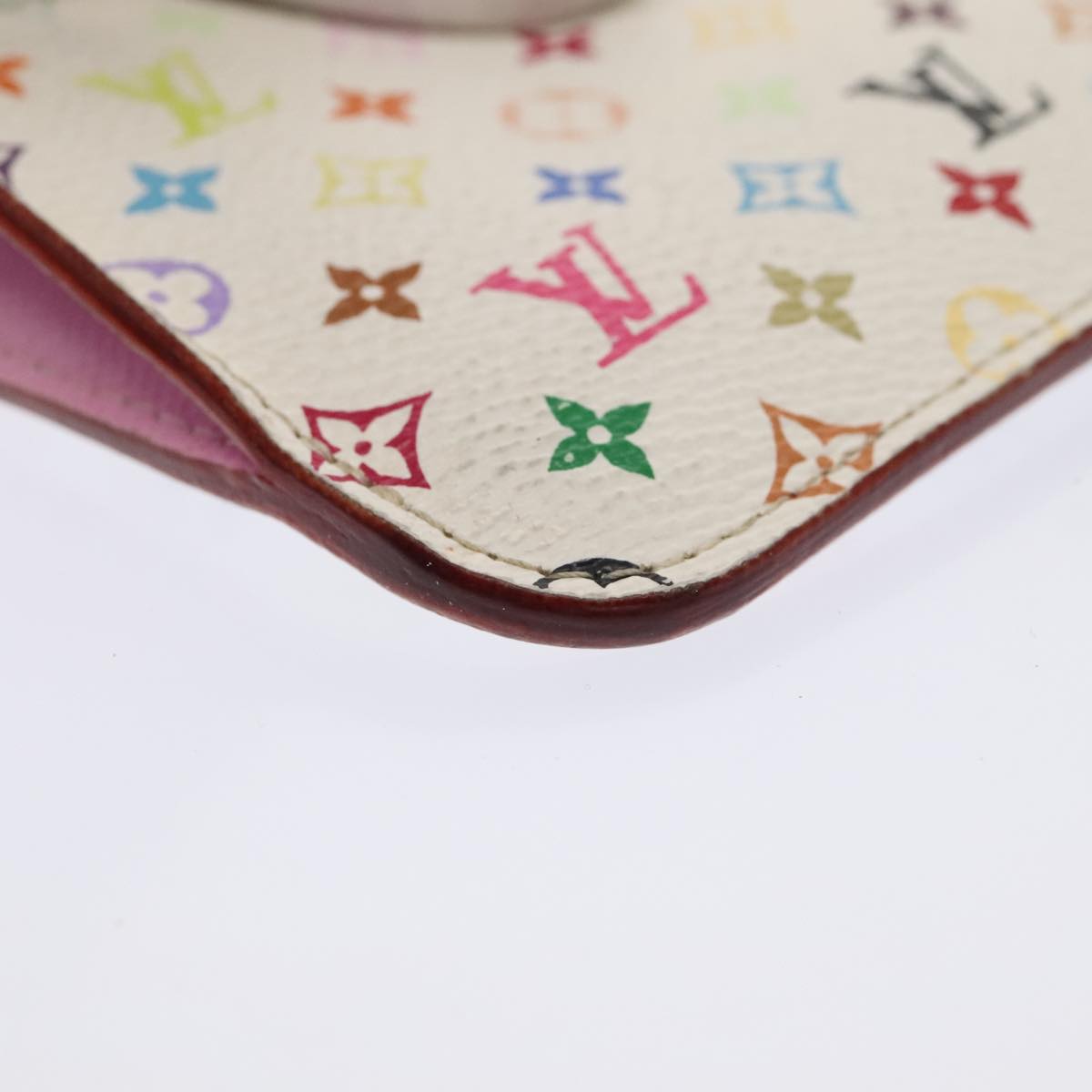 LOUIS VUITTON Multicolor Pochette Cles NM Coin Purse White M93734 LV Auth 89388