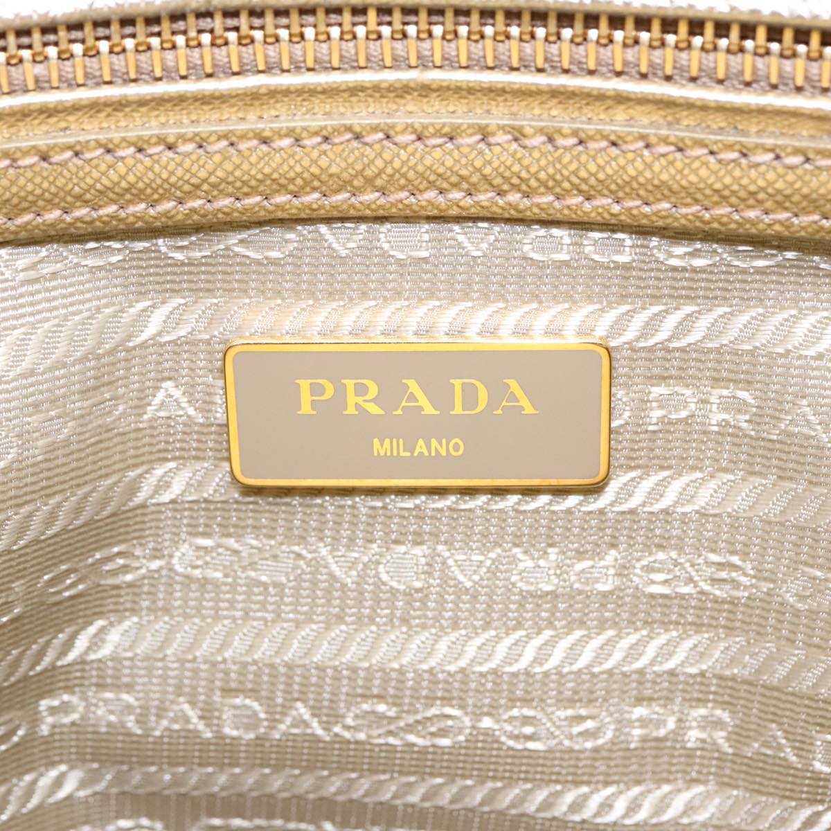 PRADA Hand Bag Leather Gold Auth 89411