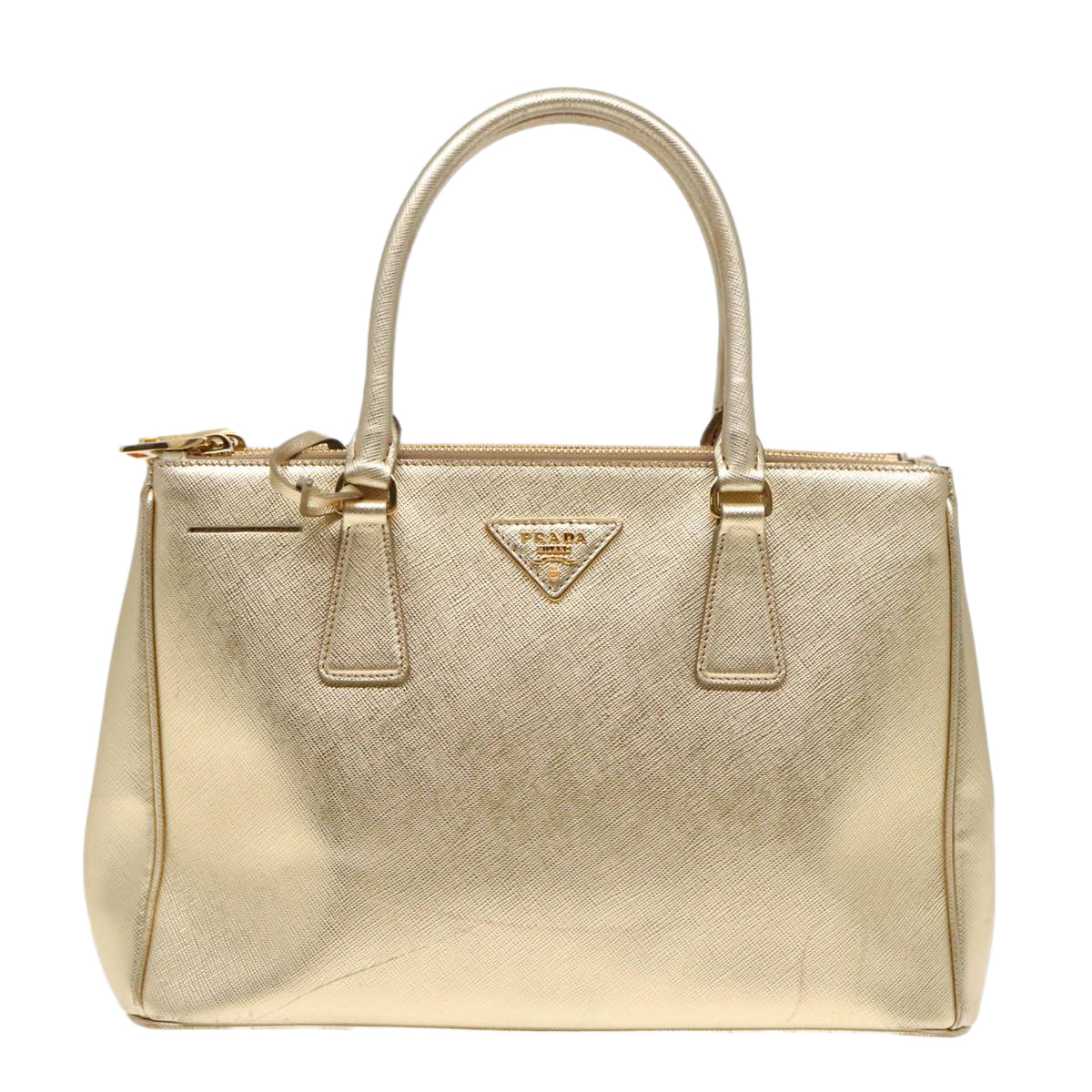 PRADA Hand Bag Leather Gold Auth 89411 - 0