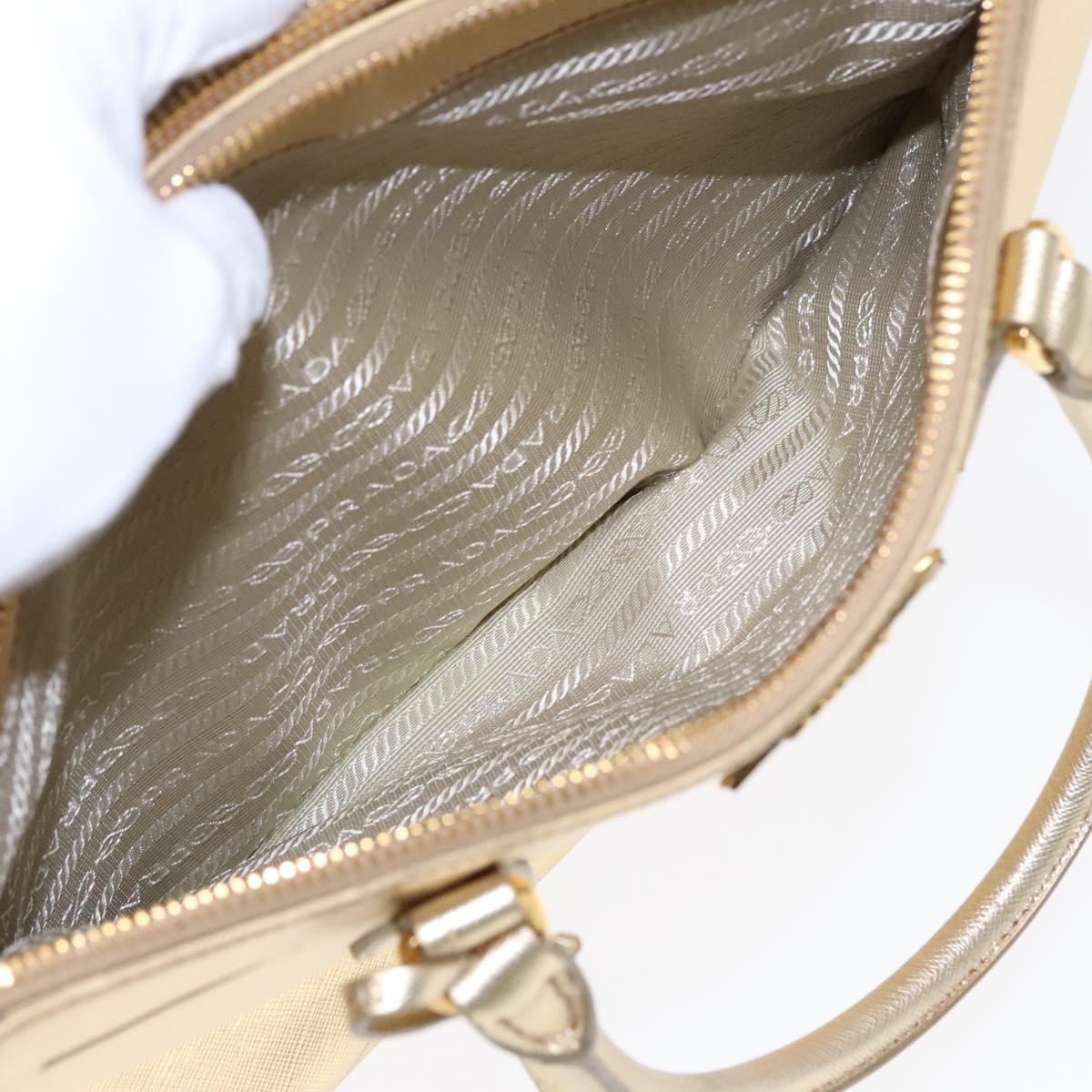 PRADA Hand Bag Leather Gold Auth 89411