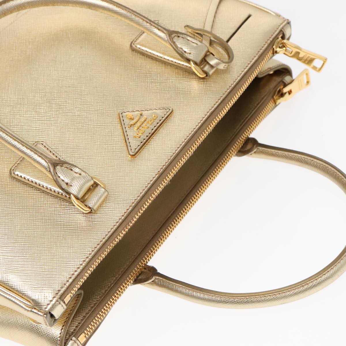 PRADA Hand Bag Leather Gold Auth 89411