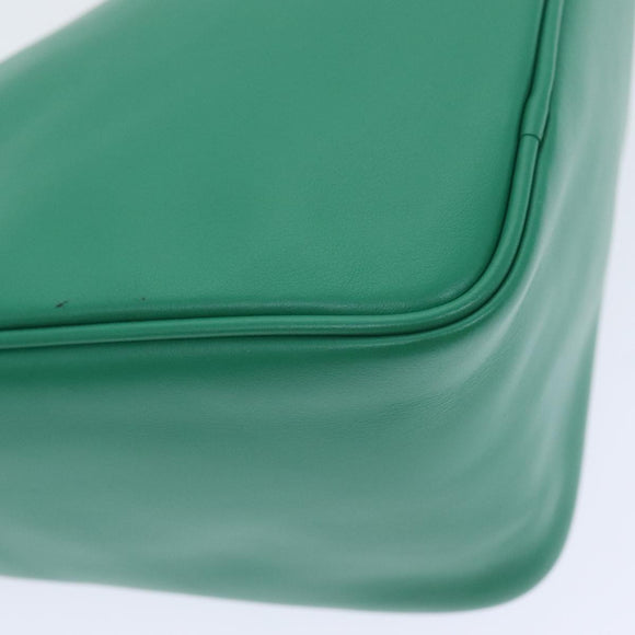 PRADA Triangle Shoulder Bag Leather Green Silver Auth 89412SM