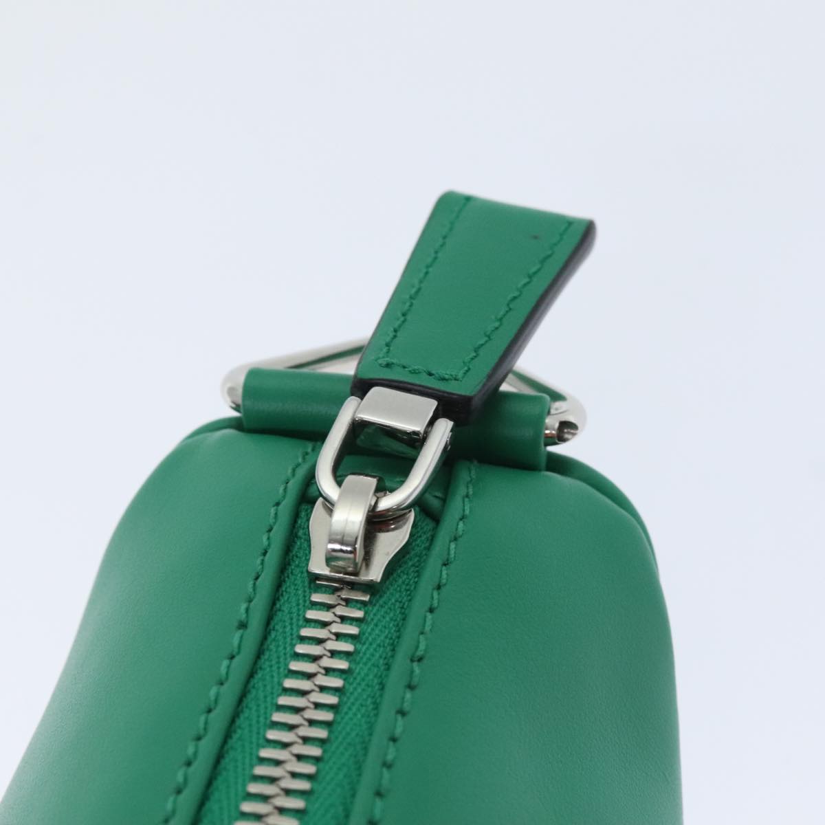 PRADA Triangle Shoulder Bag Leather Green Silver Auth 89412S