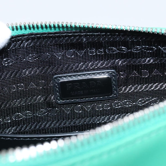 PRADA Triangle Shoulder Bag Leather Green Silver Auth 89412SM