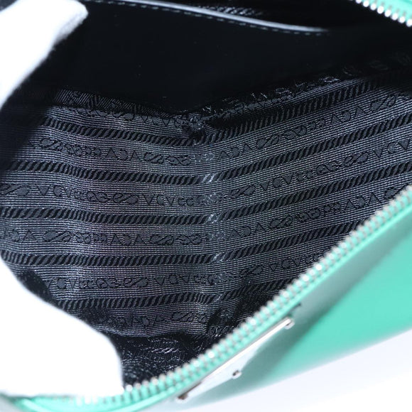 PRADA Triangle Shoulder Bag Leather Green Silver Auth 89412SM