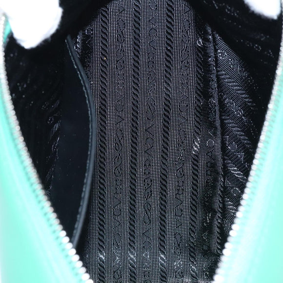 PRADA Triangle Shoulder Bag Leather Green Silver Auth 89412SM