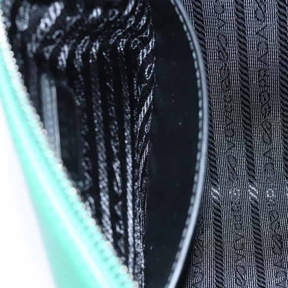 PRADA Triangle Shoulder Bag Leather Green Silver Auth 89412SM