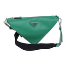 PRADA Triangle Shoulder Bag Leather Green Silver Auth 89412SM-1