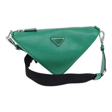 PRADA Triangle Shoulder Bag Leather Green Silver Auth 89412SM