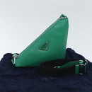 PRADA Triangle Shoulder Bag Leather Green Silver Auth 89412SM-12