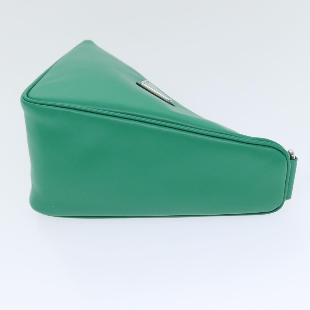 PRADA Triangle Shoulder Bag Leather Green Silver Auth 89412S