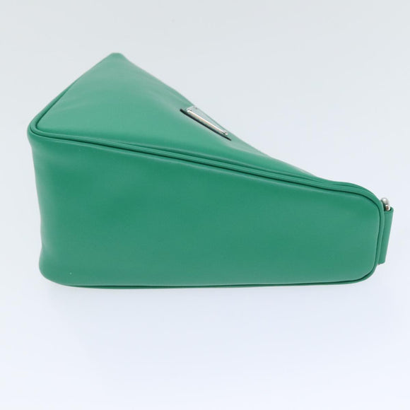 PRADA Triangle Shoulder Bag Leather Green Silver Auth 89412SM