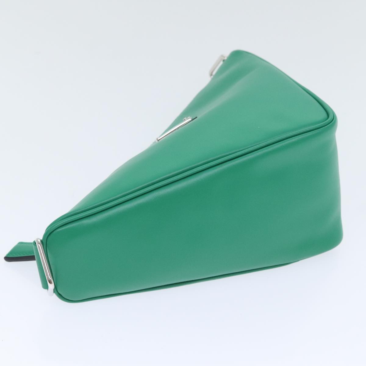 PRADA Triangle Shoulder Bag Leather Green Silver Auth 89412S