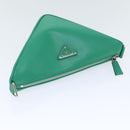 PRADA Triangle Shoulder Bag Leather Green Silver Auth 89412SM-5