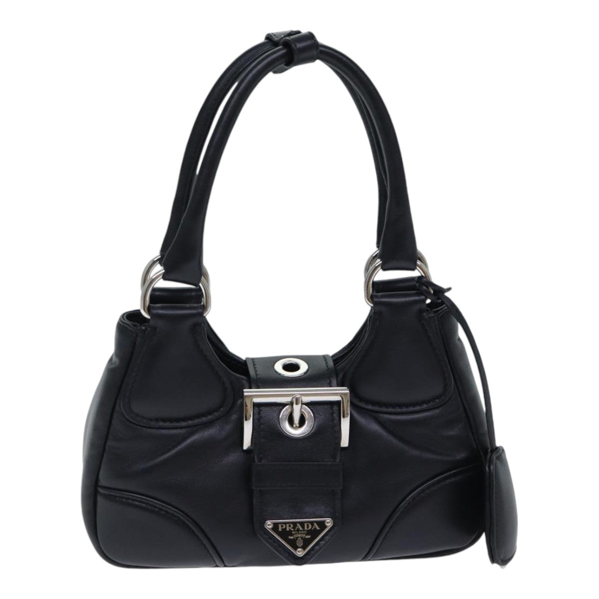 PRADA Moon Hand Bag Leather Black Silver 1BA381 Auth 89413S