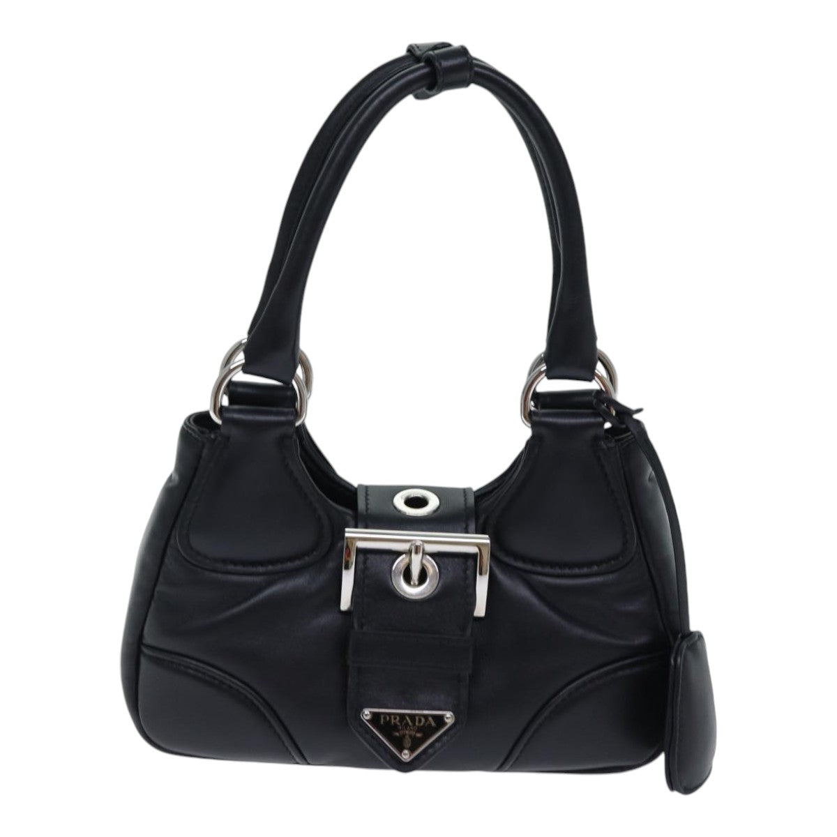 PRADA Moon Hand Bag Leather Black Silver 1BA381 Auth 89413S