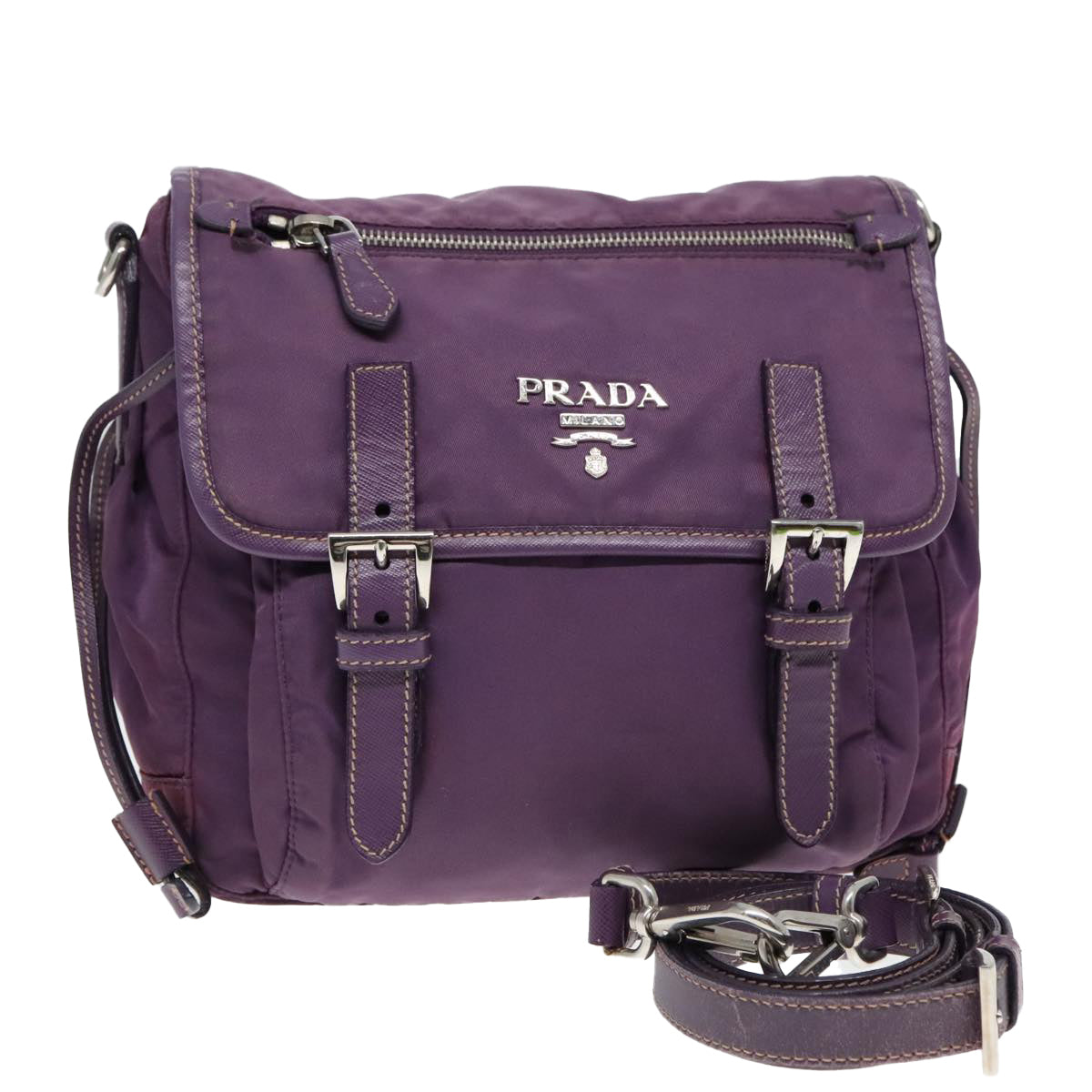 PRADA Shoulder Bag Nylon Purple Gold Auth 89419