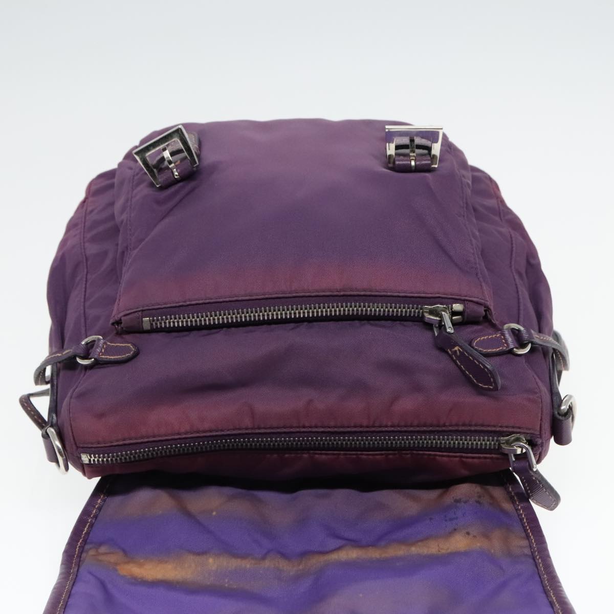 PRADA Shoulder Bag Nylon Purple Gold Auth 89419