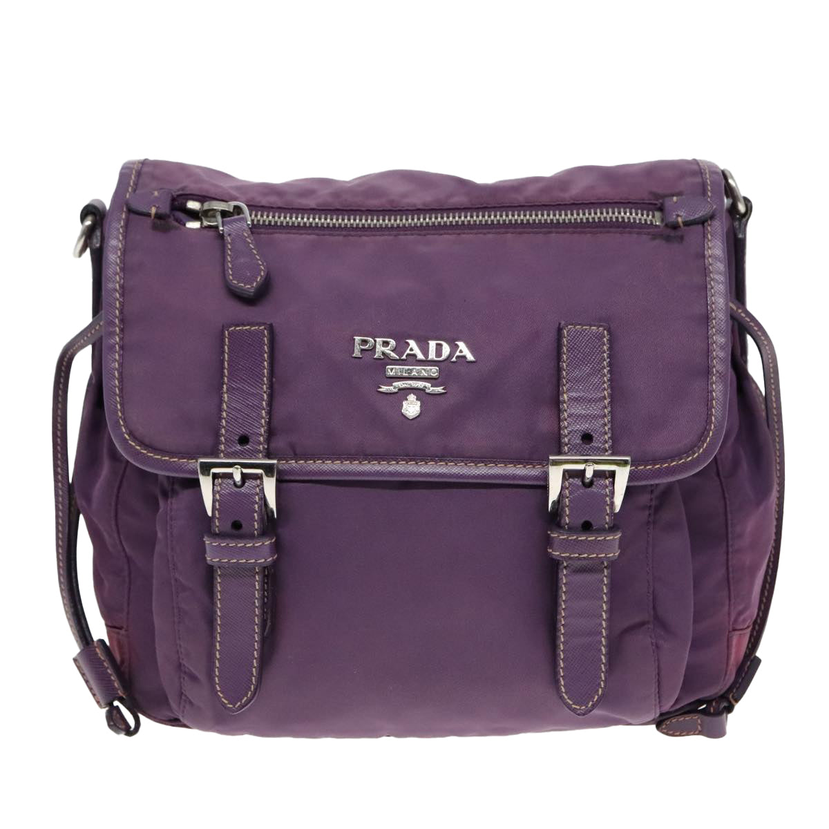 PRADA Shoulder Bag Nylon Purple Gold Auth 89419