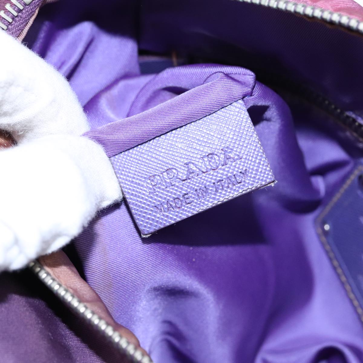 PRADA Shoulder Bag Nylon Purple Gold Auth 89419