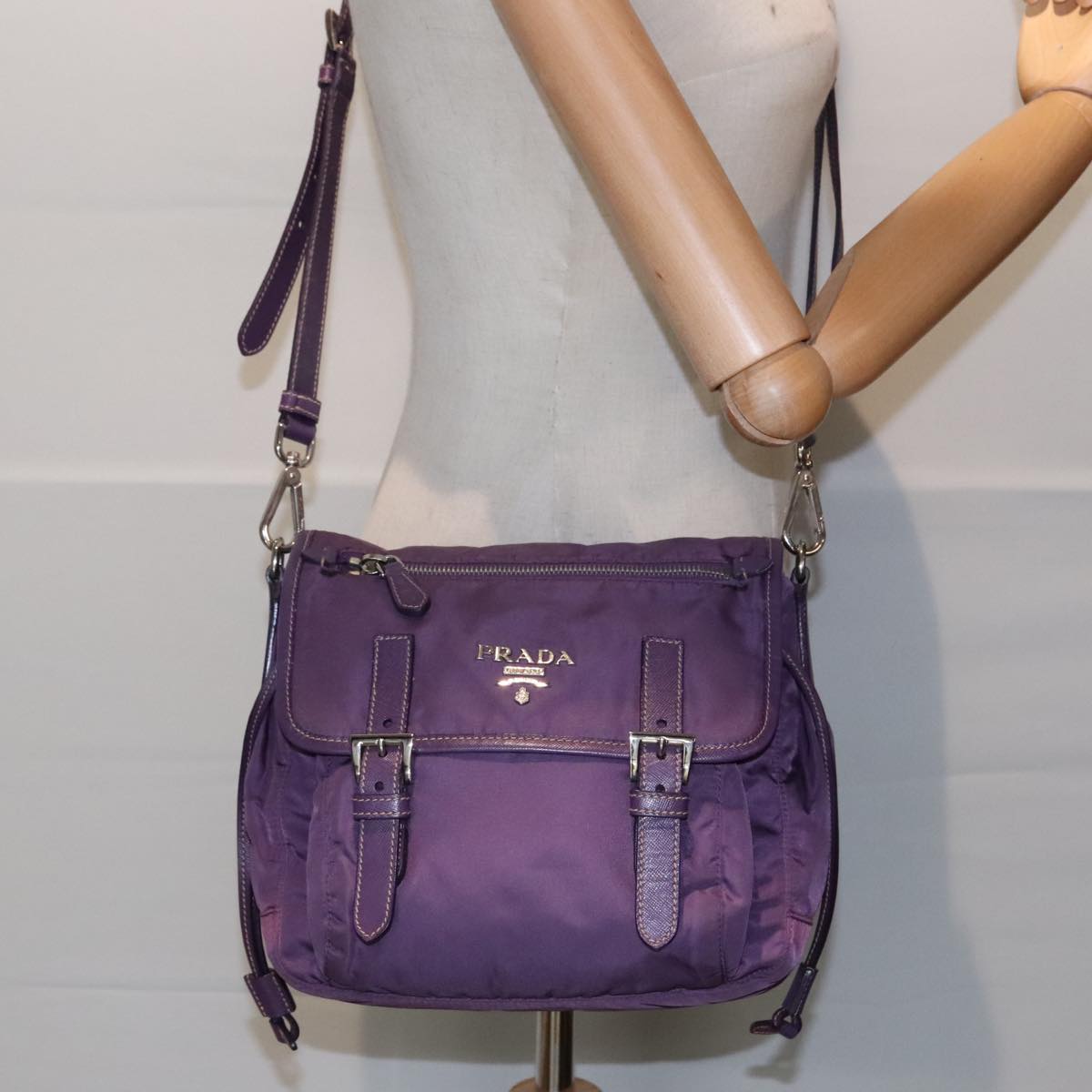 PRADA Shoulder Bag Nylon Purple Gold Auth 89419