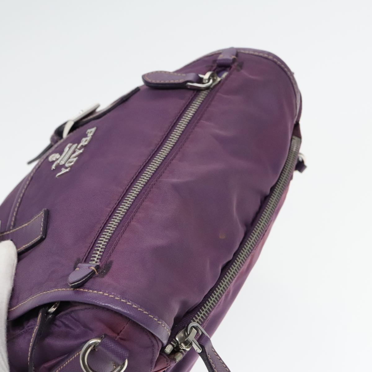 PRADA Shoulder Bag Nylon Purple Gold Auth 89419