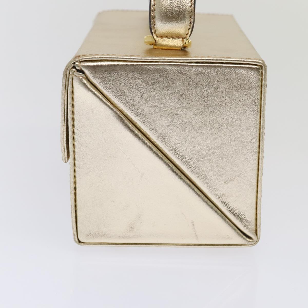 Salvatore Ferragamo Gancini Vanity Cosmetic Pouch Leather Gold Auth 89420