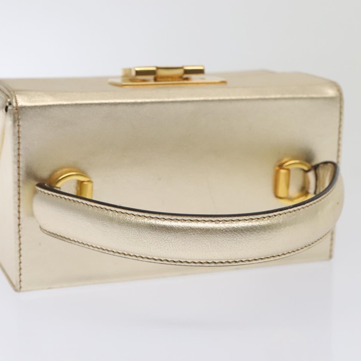 Salvatore Ferragamo Gancini Vanity Cosmetic Pouch Leather Gold Auth 89420