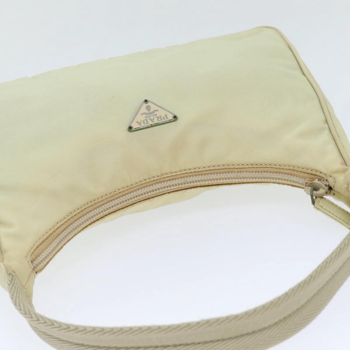 PRADA Hand Bag Nylon Cream Silver Auth 89428