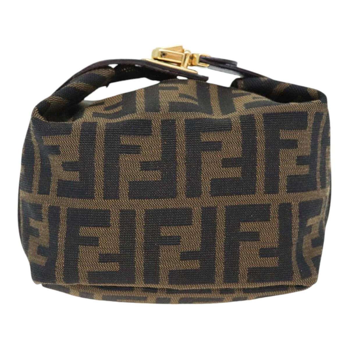 FENDI Zucca Canvas Vanity Hand Bag Brown Black gold Auth 89433 - 0