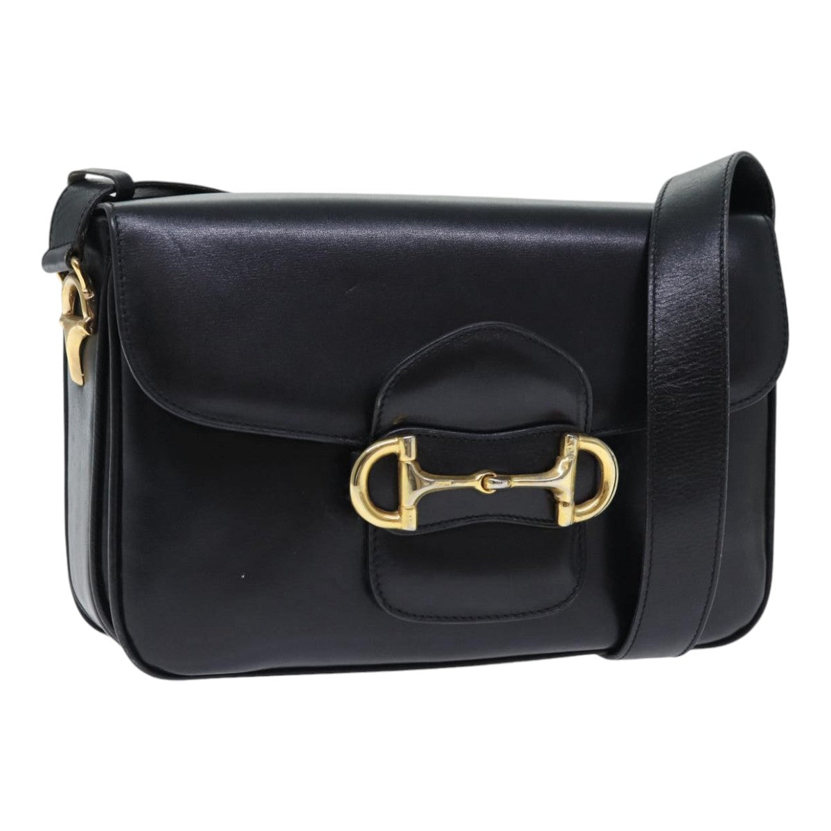 CELINE Shoulder Bag Leather Black Gold Auth 89442