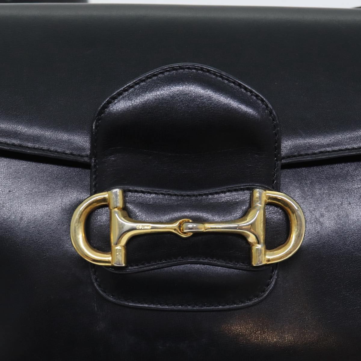 CELINE Shoulder Bag Leather Black Gold Auth 89442