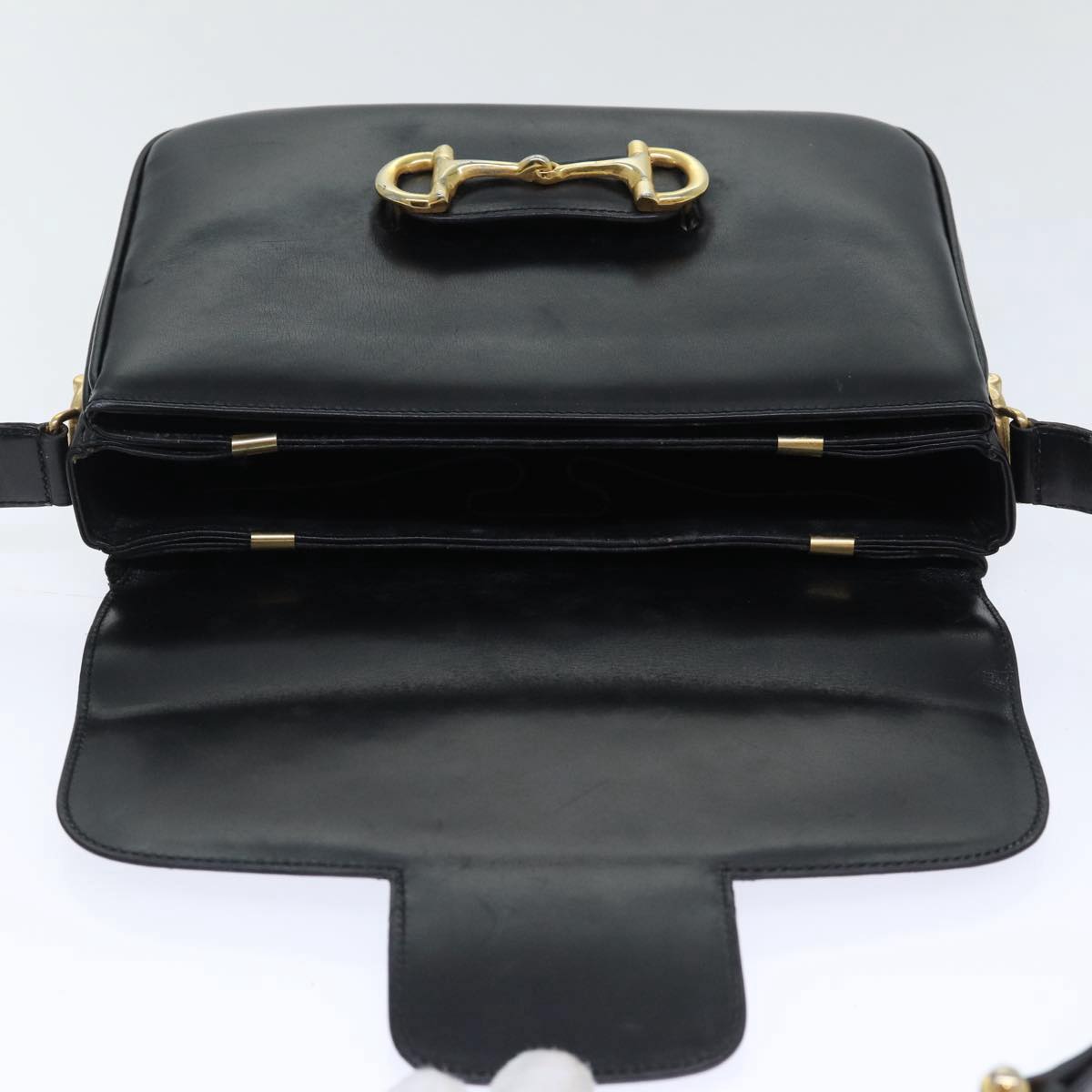 CELINE Shoulder Bag Leather Black Gold Auth 89442