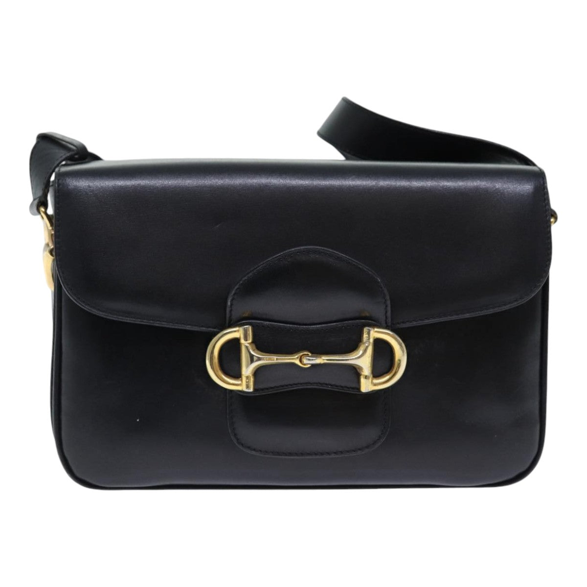 CELINE Shoulder Bag Leather Black Gold Auth 89442