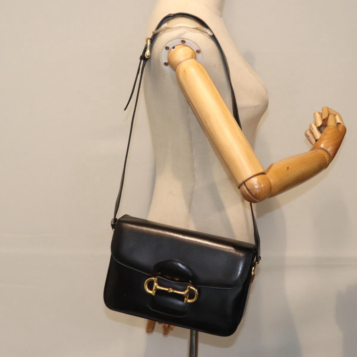 CELINE Shoulder Bag Leather Black Gold Auth 89442