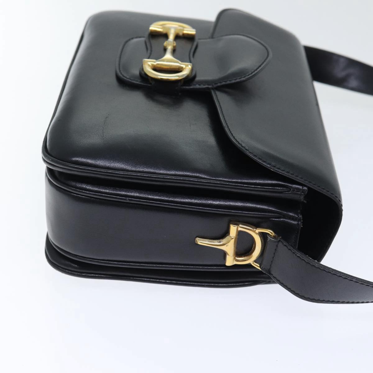 CELINE Shoulder Bag Leather Black Gold Auth 89442