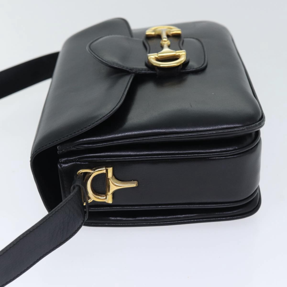 CELINE Shoulder Bag Leather Black Gold Auth 89442