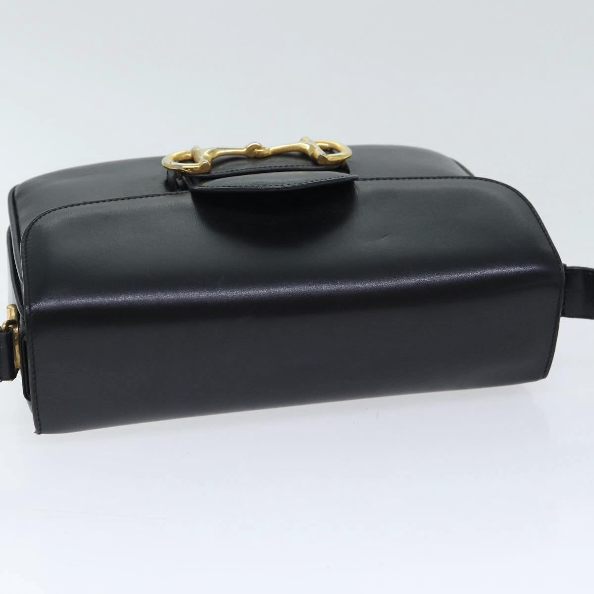 CELINE Shoulder Bag Leather Black Gold Auth 89442