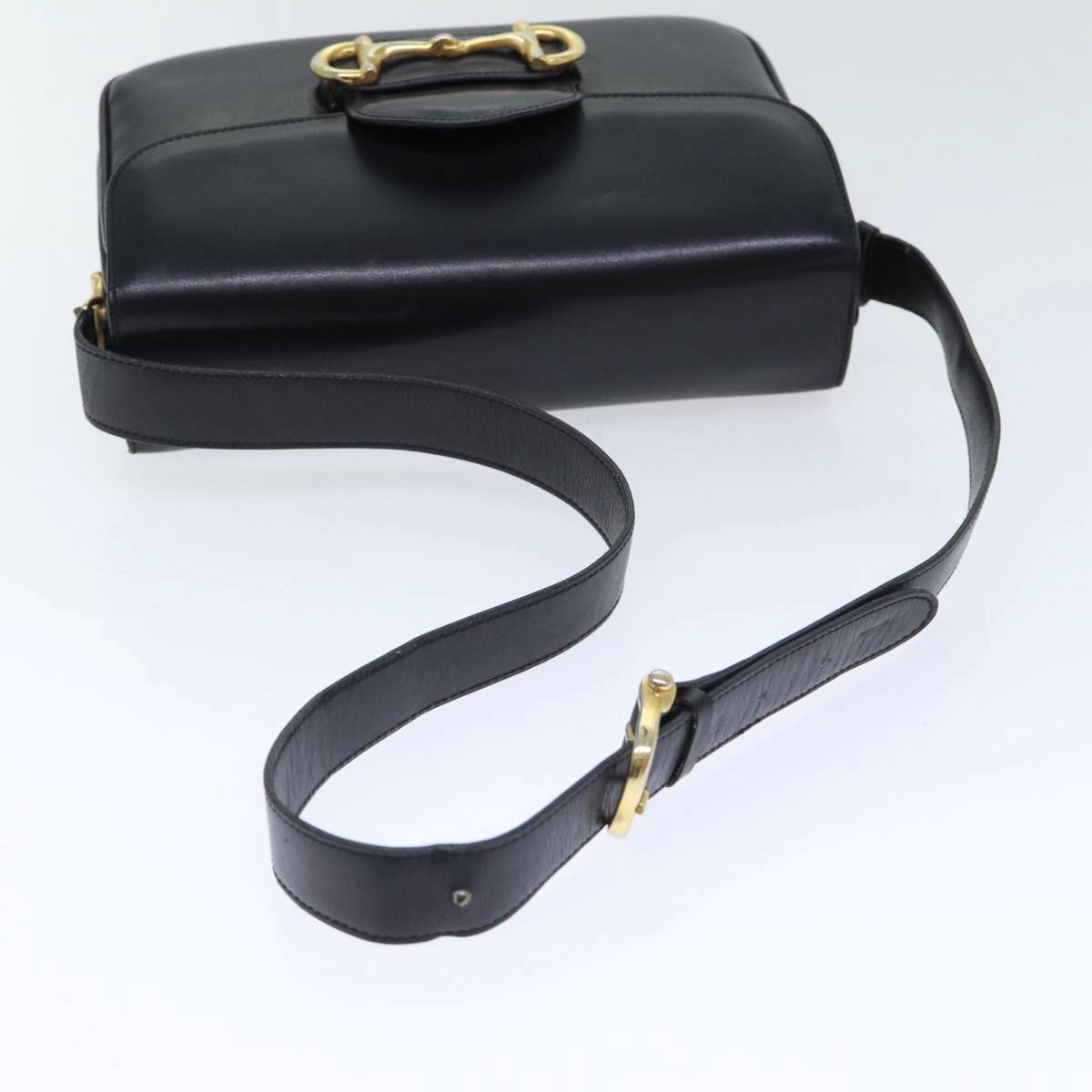 CELINE Shoulder Bag Leather Black Gold Auth 89442